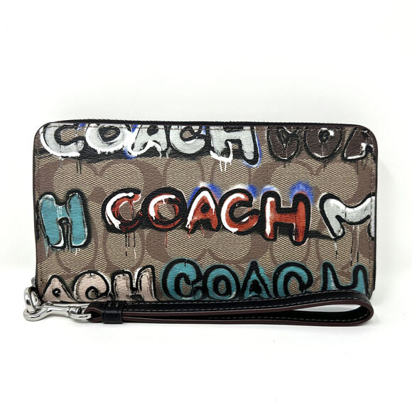 Coach X Mint + Serf Long Zip Around Wallet In Signature Canvas Khaki Multi	CM837 - Picture 1 of 8